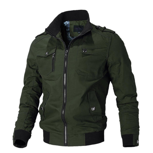 Oymyakon Men's Casual Military Jacket Stand Collar Jackets Coats Cotton Bomber Jackets with Shoulder Straps Army Green-L