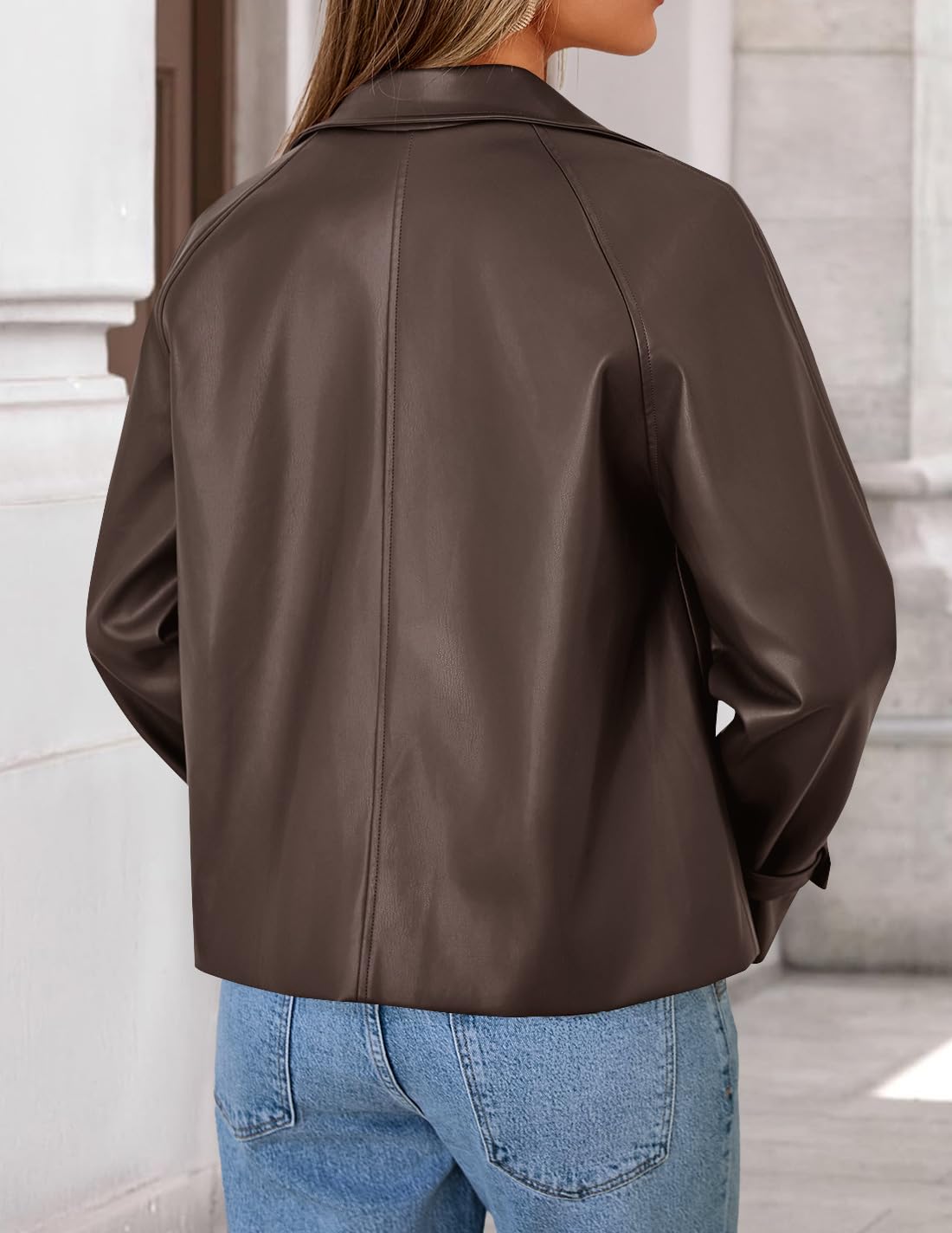 ZESICA Women's Faux Leather Jackets Oversized Fall Fashion Button Motorcycle Coats Outwear 2026 Winter Outfits Clothes,Brown,Medium