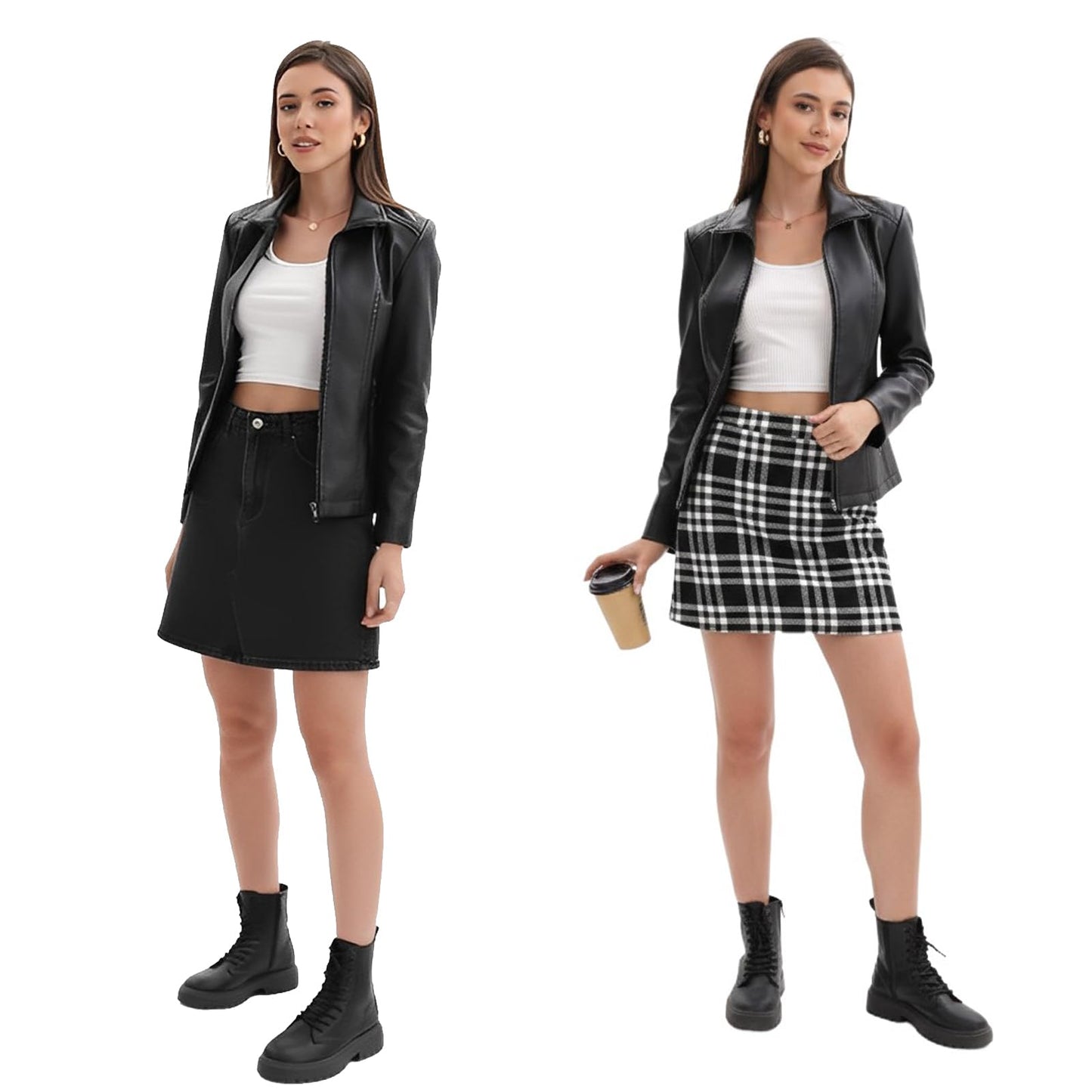 CHIGUO Faux Leather Jacket for Women Motorcycle Fashion Zip Up Coat Trendy Going Out Jackets (Black,X-Large)