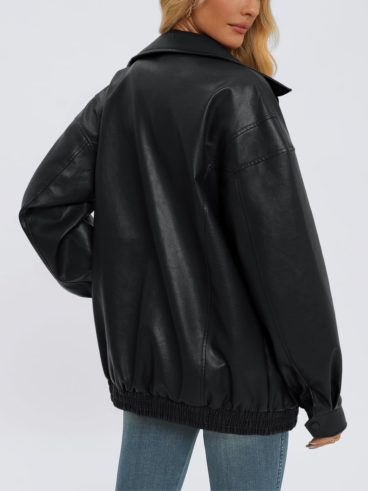 AUTOMET Women's Oversized Leather Jackets Faux Suede 2026 Fall Zip Up Motorcycle Coats Blazer Jackets for Women Outfits Black M