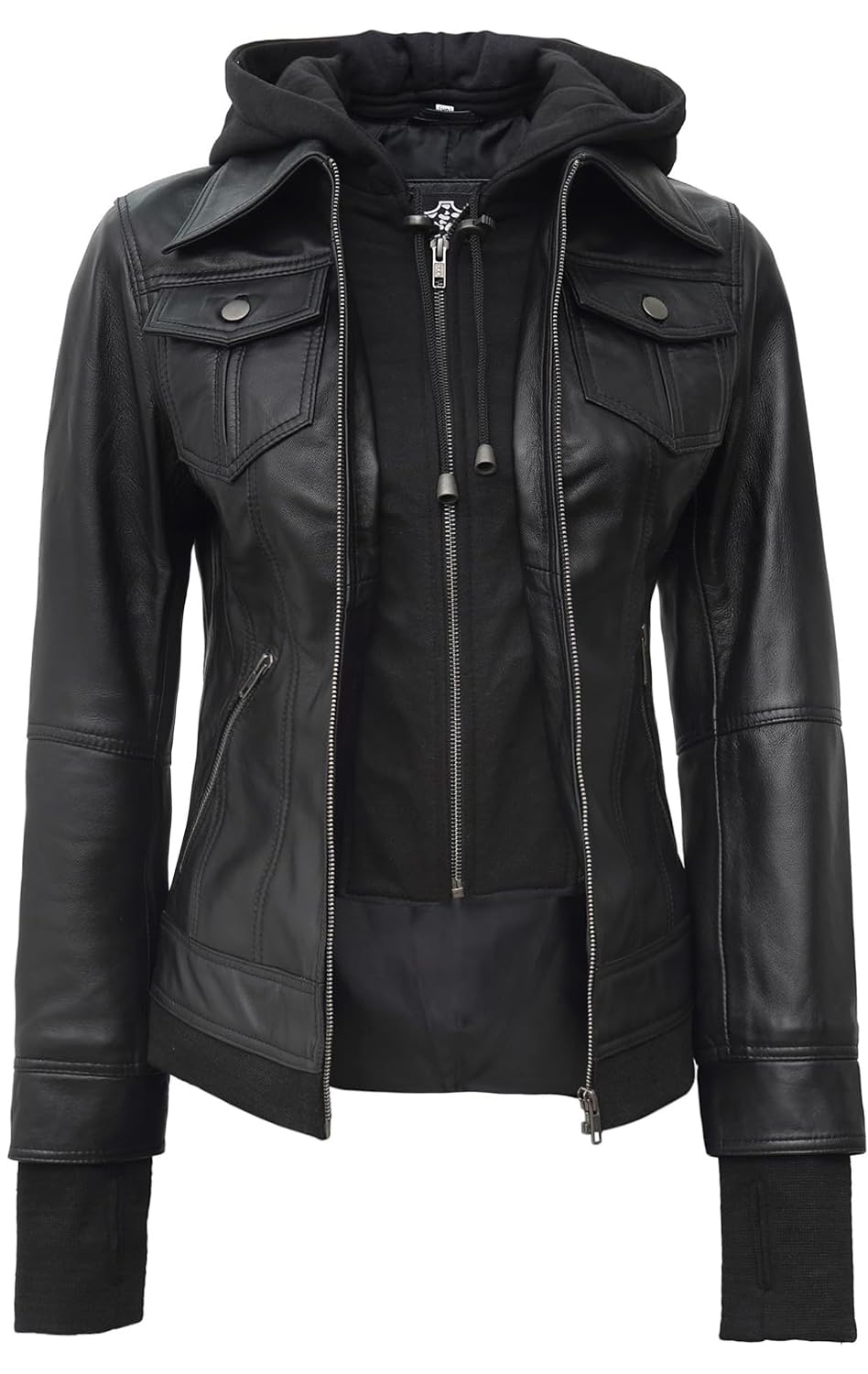 Blingsoul Hooded Leather Bomber Jacket For Women | [1309193] Betty - M