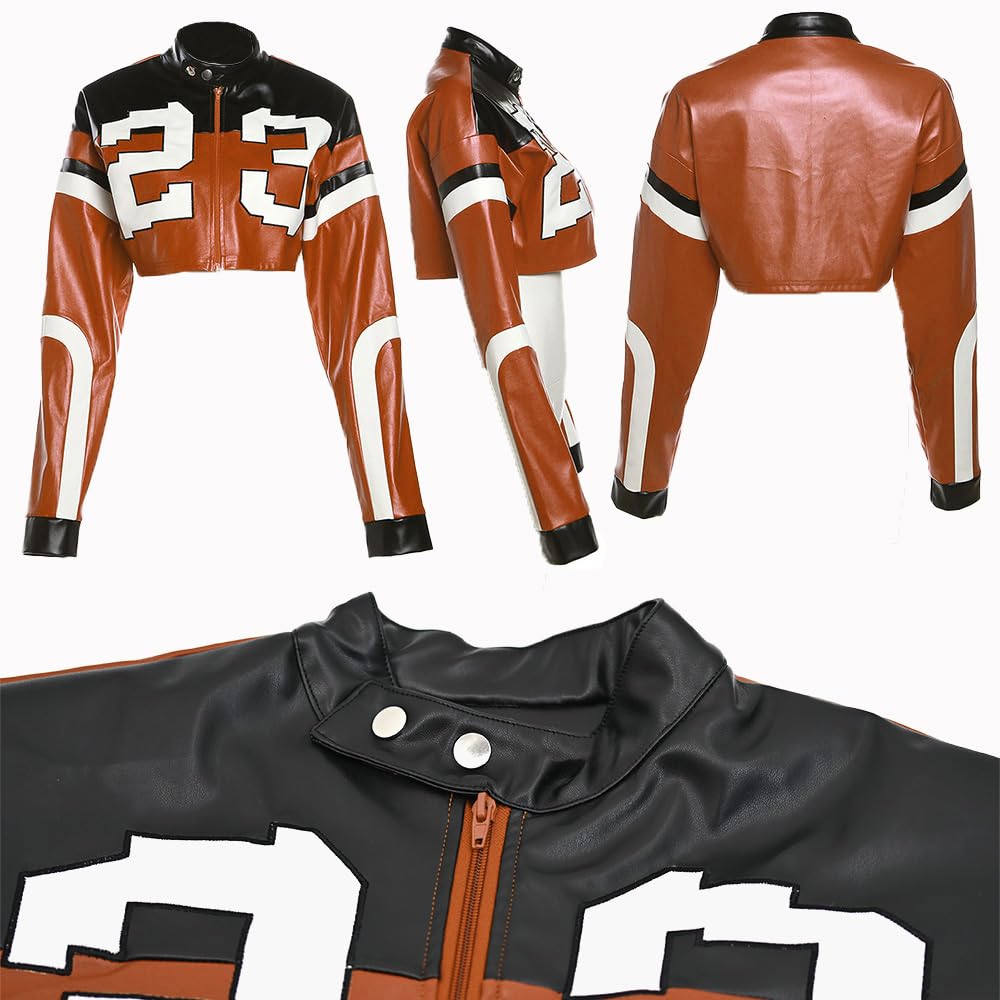 VOIKERDR Leather Jacket Cropped Jacket Motorcycle Jacket Y2K Letter Bomber Jacket Women Faux Leather Jacket Streetwear