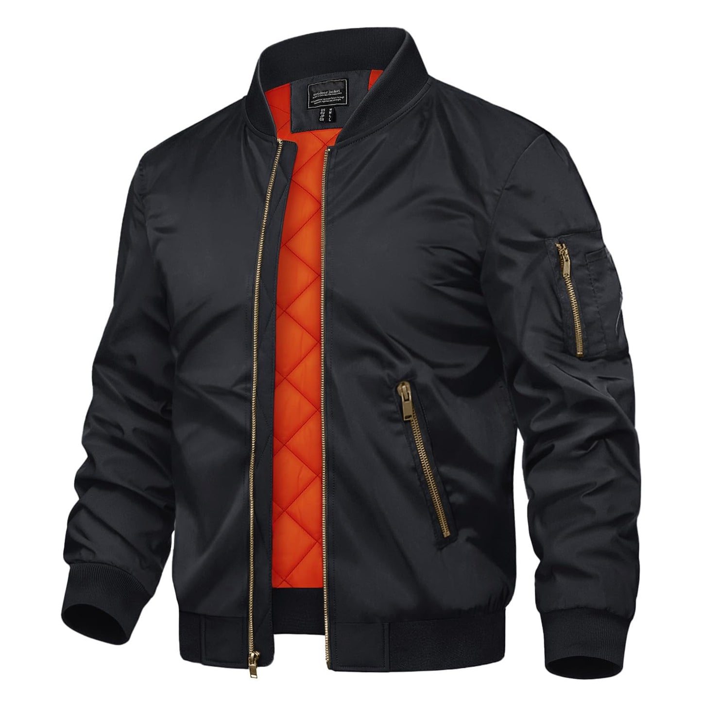 TACVASEN Black Bomber Jacket Men Zip Up Winter Windbreaker Lightweight Softshell Coats Outwear Black, M
