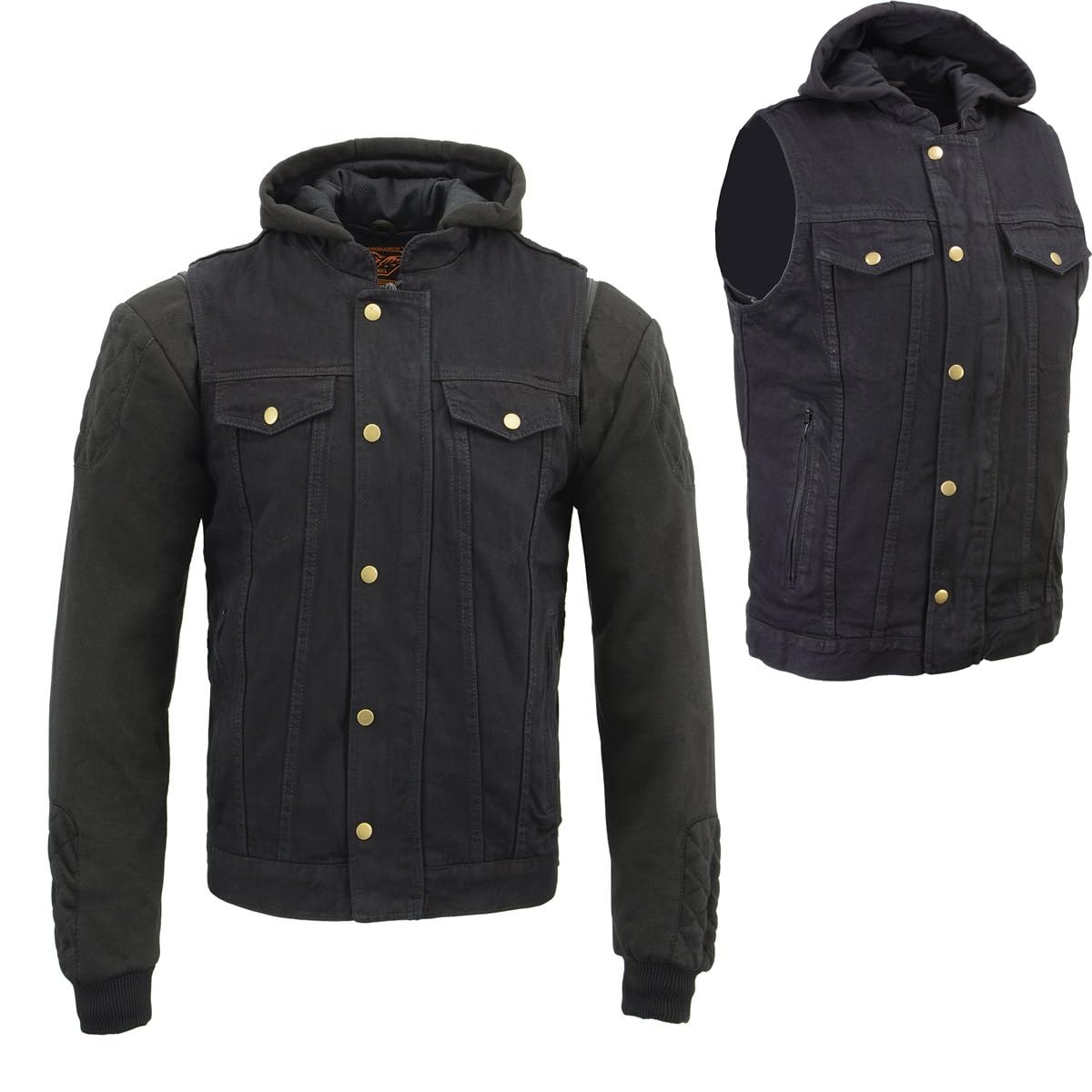 Milwaukee Leather MDM3020 Men's Black Denim '5-in-1' Club Style Vest with Removable Hoodie-MD