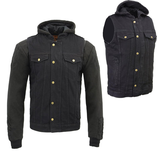Milwaukee Leather MDM3020 Men's Black Denim '5-in-1' Club Style Vest with Removable Hoodie-MD