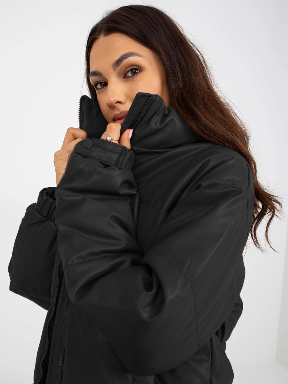 Women’s Genuine Leather Puffer Jacket - Long Sleeve Winter Warm Quilted Fashion Jacket for Women – 100% Lambskin (US, Alpha, Medium, Regular, Regular, Black)