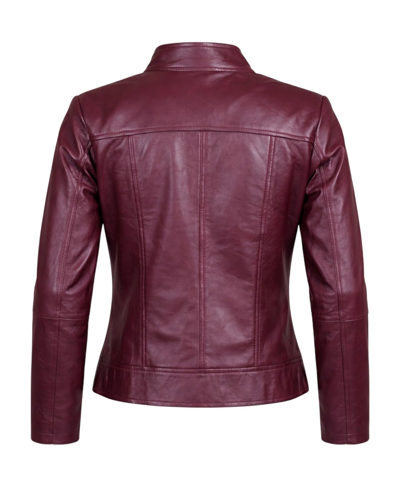 Jild Stylish Collar Casual Womens Leather Jacket - Biker Style Premium Lambskin Leather Jacket Women (Amy-Burg-L)