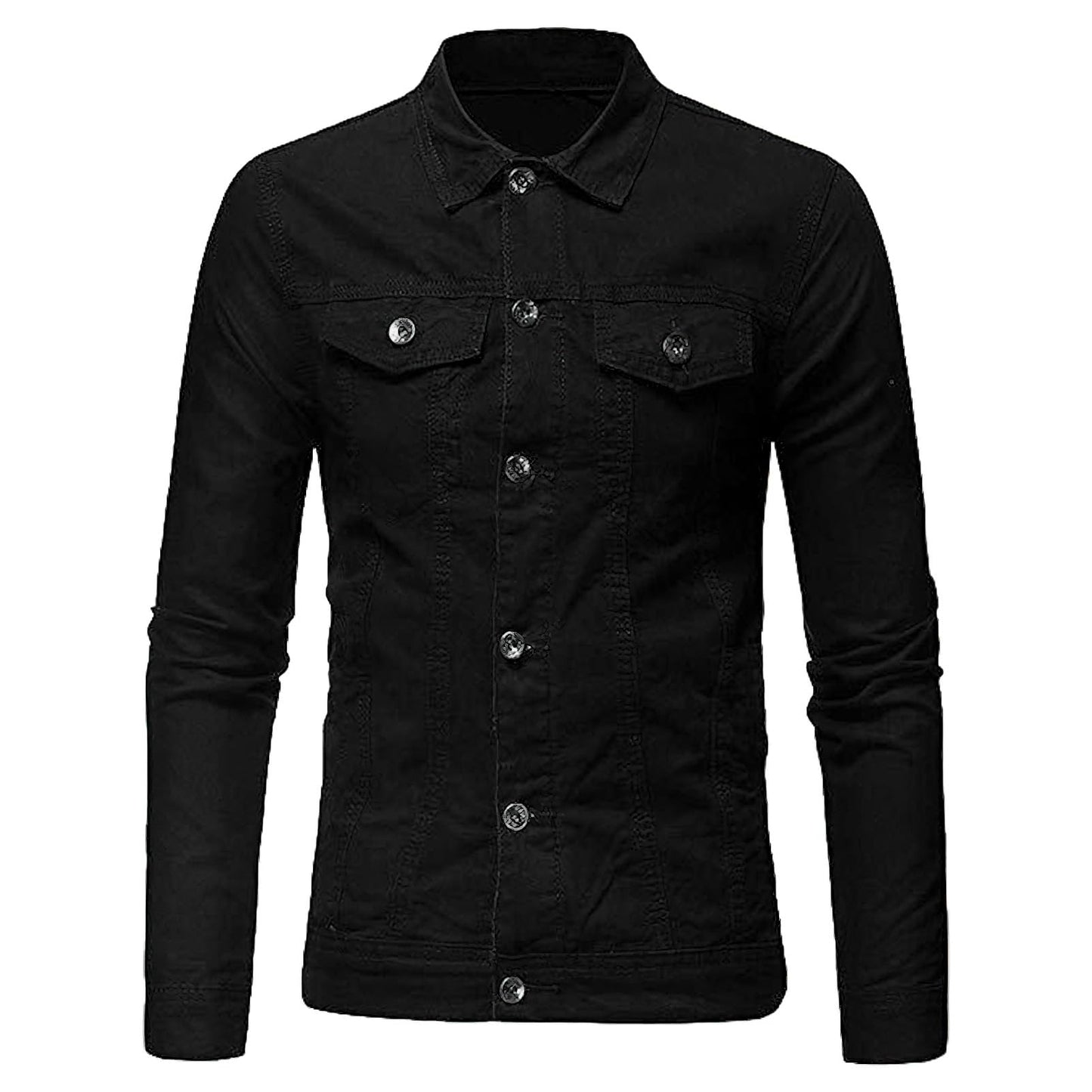 amropi Men's Casual Classic Denim Jacket Slim Fit Fashion Jean Coat Black, M