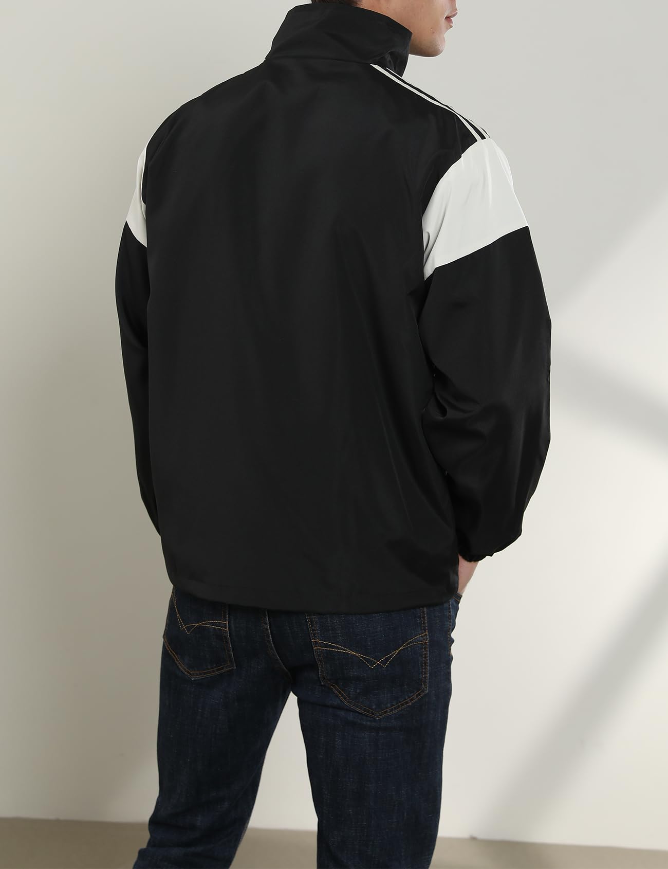 Yimoon Men's Lightweight Windbreaker Jacket Casual Zip Up Outdoor Varsity Jacket Patchwork Vintage Y2K Outerwear(Black-M)