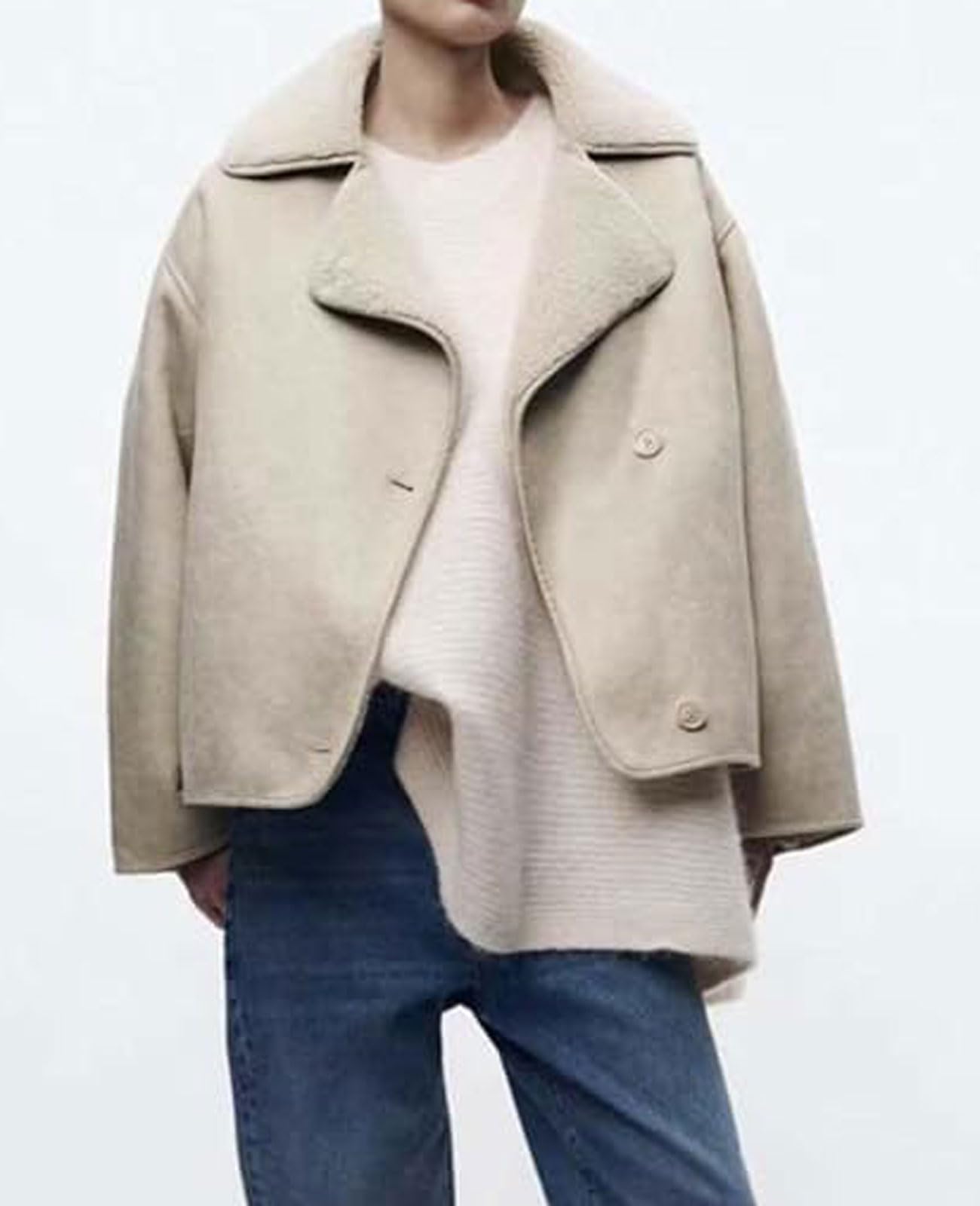 loveimgs Women Thicken Sherpa Lined Faux Suede Jacket Oversized Leather Coat Shearling Fleece Moto Jacket Biker Winter Overcoat (Medium, Beige)