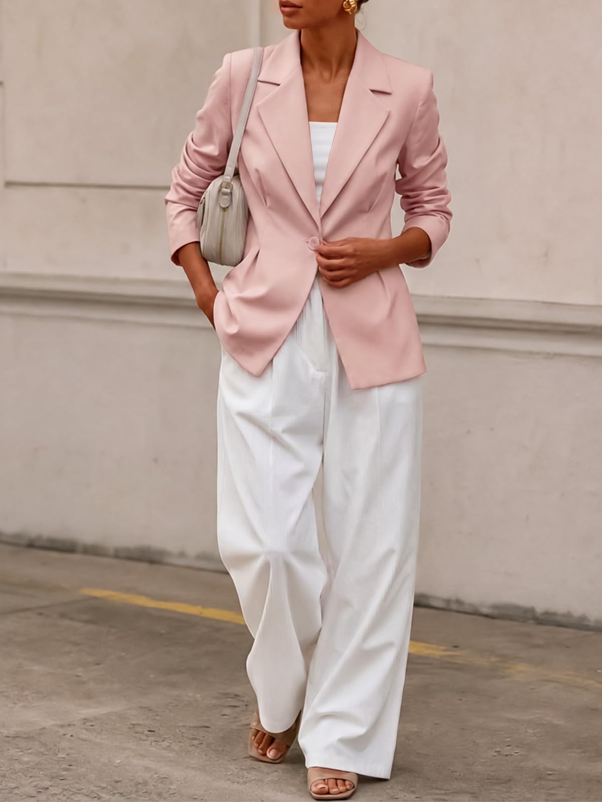 Cicy Bell Womens Business Casual Blazer Open Front Pleated Suit Jackets
