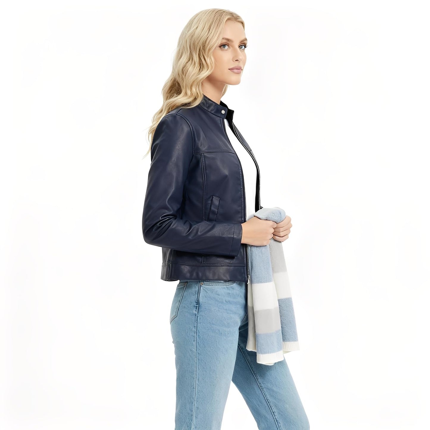 CHIGUO Women's Faux Leather Motorcycle Jacket Casual Zip-Up Biker Trendy Coat with Pockets