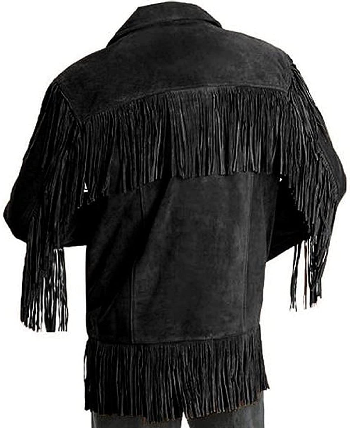 MATARTS Western Cowboy Fringes Suede Leather Jacket for Mens - Native American and Biker Style Classic Fashion Coat (Black) (as1, alpha, x_s, regular, regular)