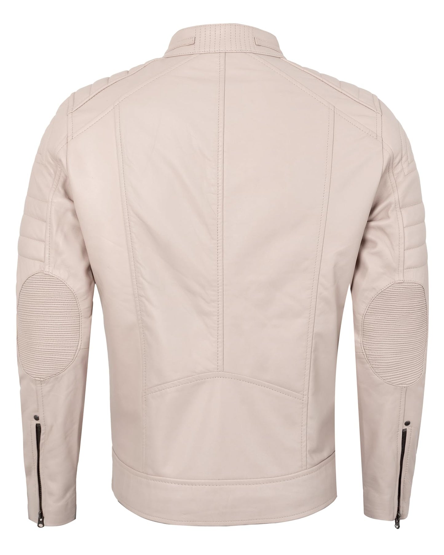 UrbanFocal Beige Leather Jacket Men - Real Lambskin Cafe Racer Leather Jackets For Mens | [101006603] Austin Beige, M