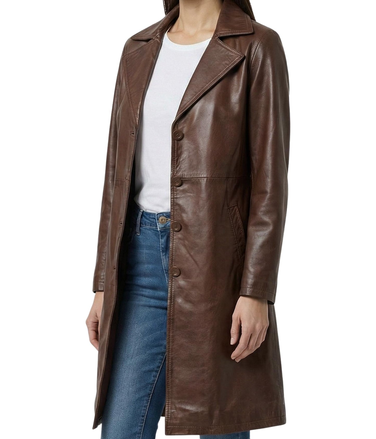 Decrum Brown Leather Coat for Womens - Women Real Leather Long Jackets | [1316143] Brysin Cognc, M
