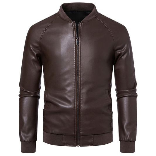Womleys Mens Casual Faux Leather Jacket Fall Winter Leather Bomber Jacket (Large, Coffee)