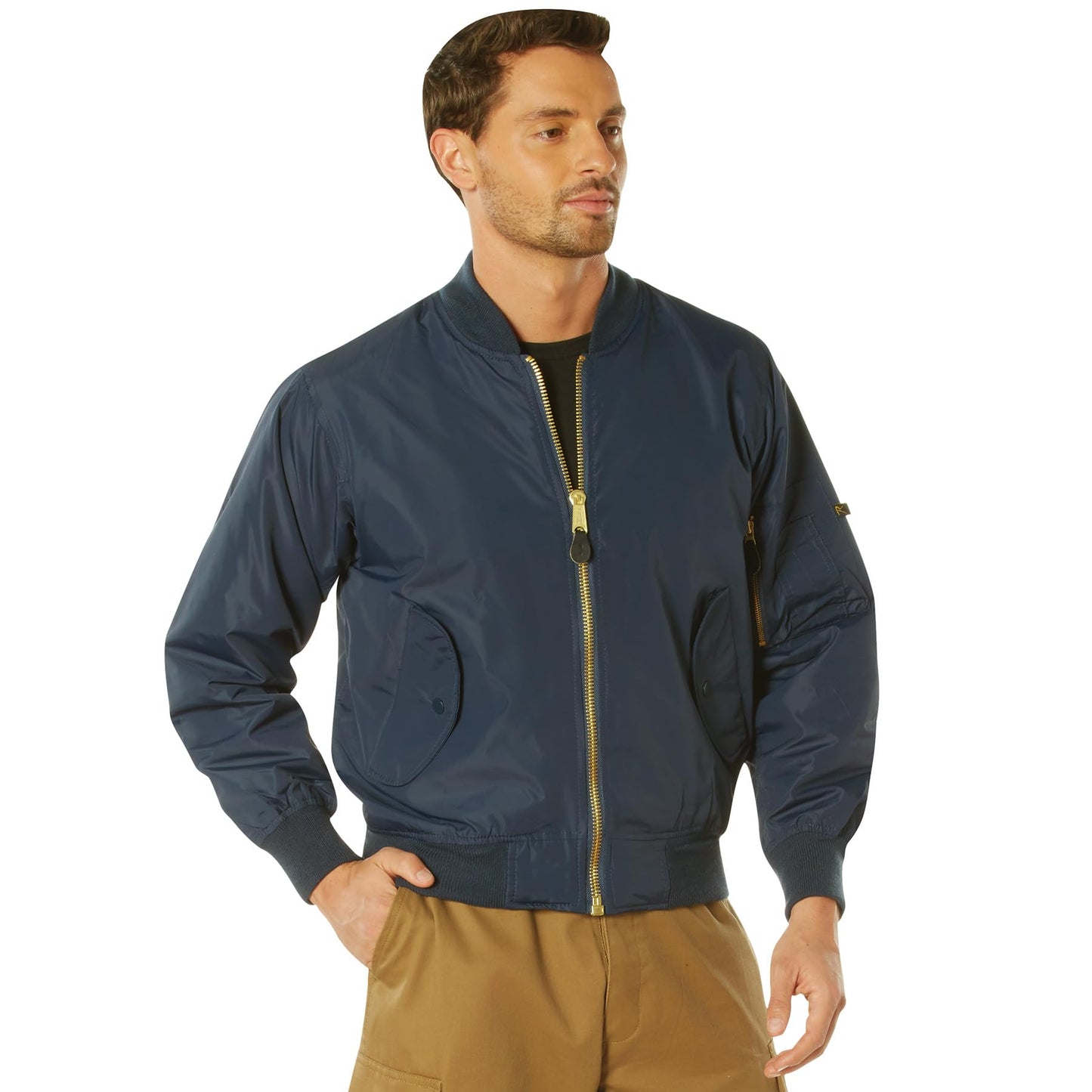 Rothco Lightweight Enhanced Nylon MA-1 Flight Jacket – Bomber Style Spring Fall Coat, Navy Blue, L