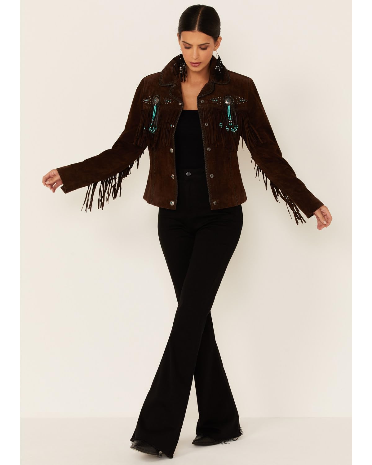 Suede Leather Jacket with Fringe & Conchos in Western Style by Scully