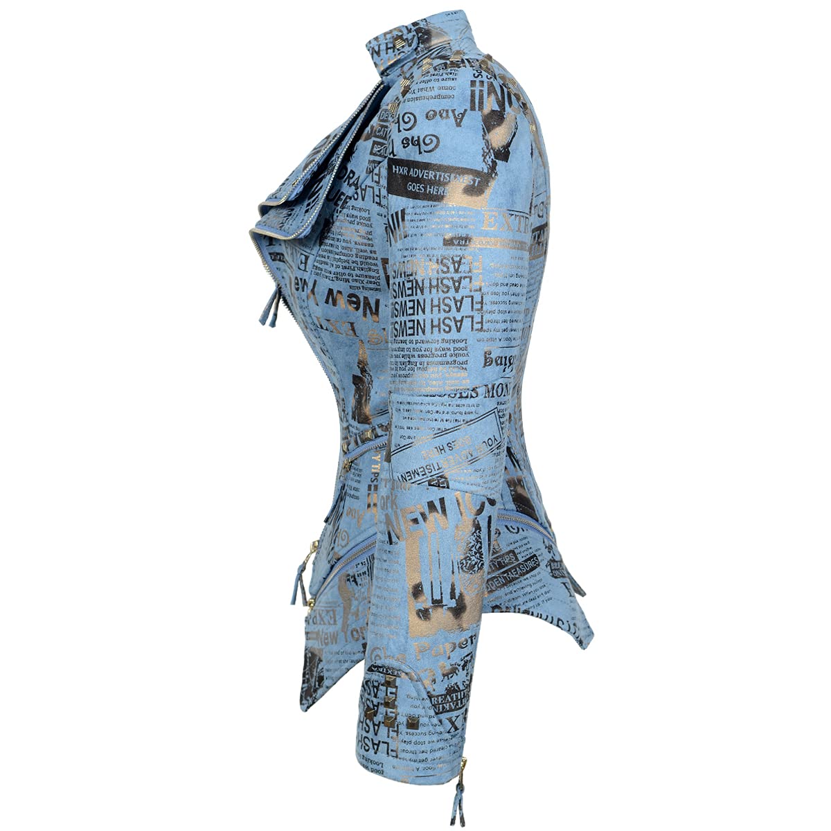 SX Women's Fashion Studded Perfectly Shaping Faux Leather Biker Jacket (L, Suede Blue)