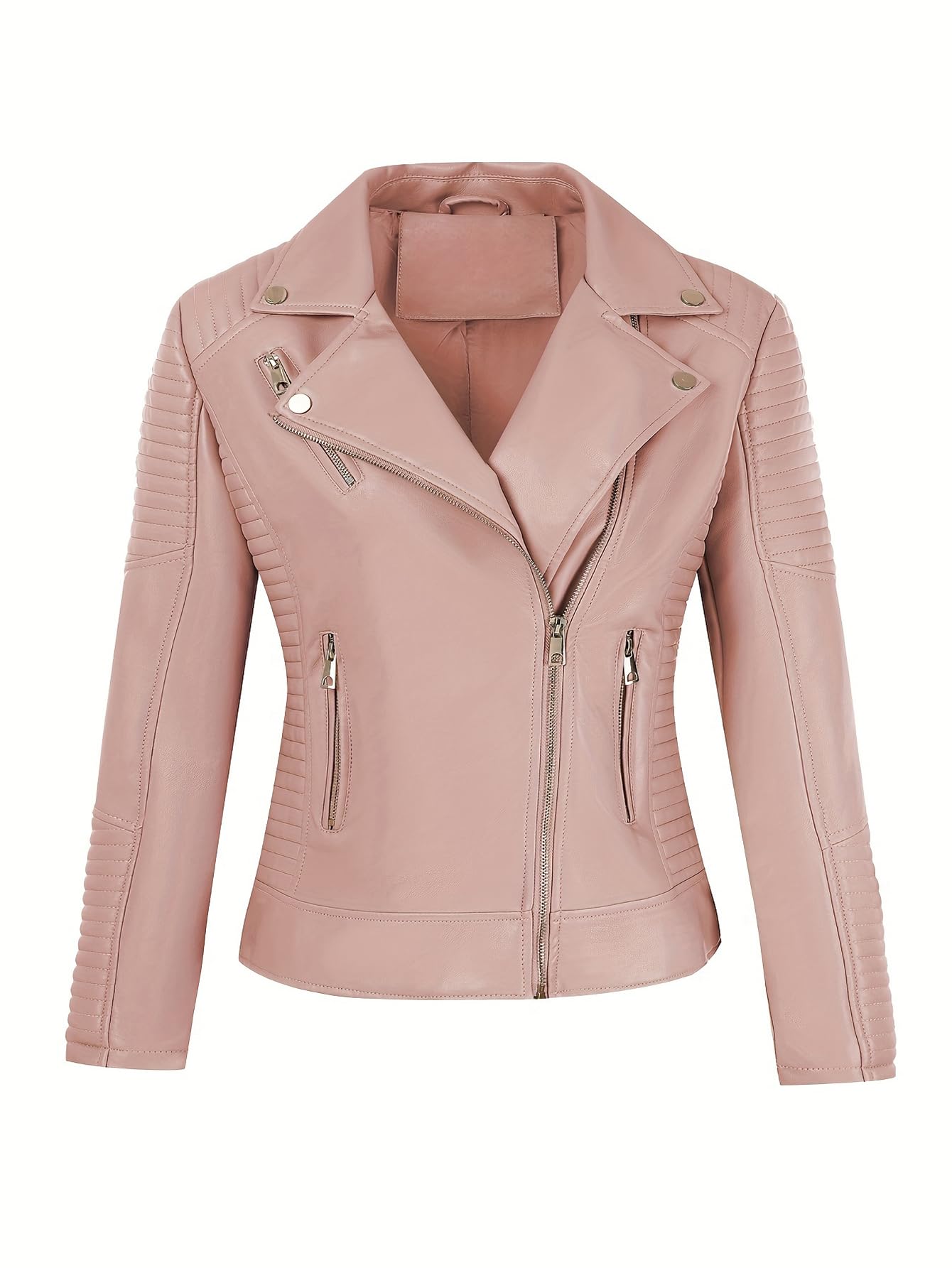 Pallivare Women's Faux Leather Jacket Spring Motorcycle Biker Clothes Outfits Short Fashion PU Casual Coat PU53 Pink S