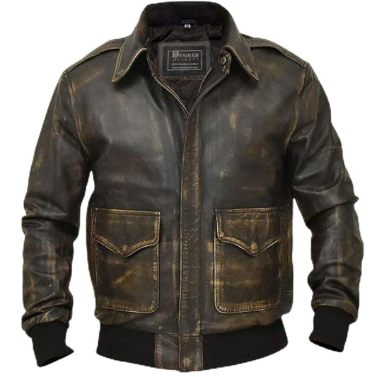 Desired Jackets Mens G-1 Fur Collar US Navy Flight Distressed Brown Aviator Genuine Leather Jacket Flight Pilot Aviator USAAF A2 Jacket (x_l, G1 Distressed Black Without Fur)