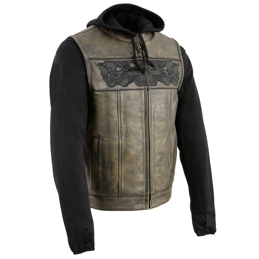 Milwaukee Leather Men's Leather Motorcycle Vest w/Hoodie - XX-Large