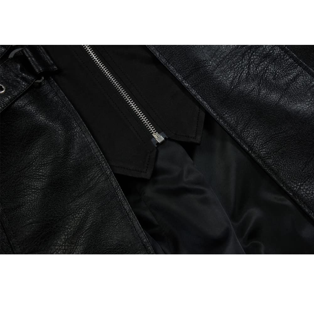 ZNZHKR Men's 70s PU Leather Trench Coat Long German Style Punk Motorcycle Jacket Black Fuxs Leather Zipper Coat (S, Black)