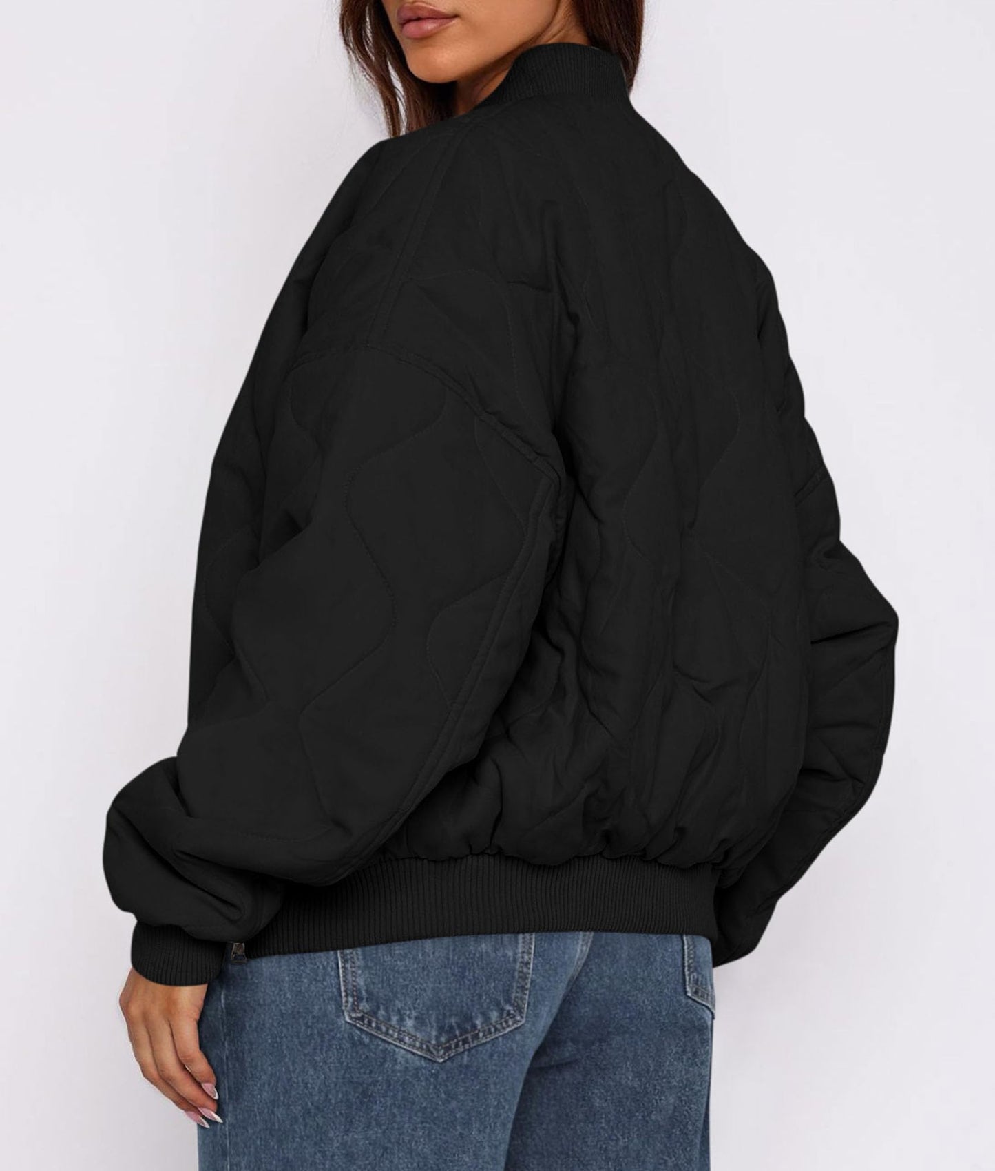 PRETTYGARDEN Women's Quilted Bomber Jacket Fall Fashion 2026 Lightweight Cropped Zip up Outerwear Winter Puffer Coats Pockets (Black,X-Large)