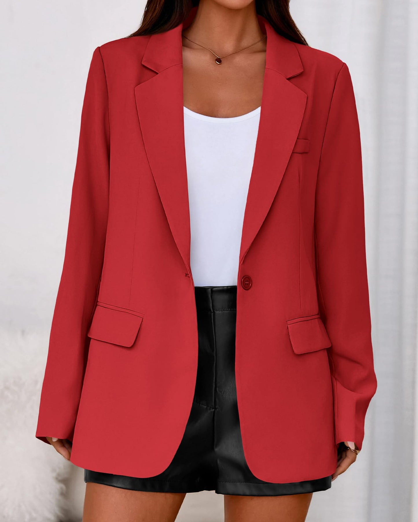 BTFBM Oversized Blazers for Women Business Casual,Red,L