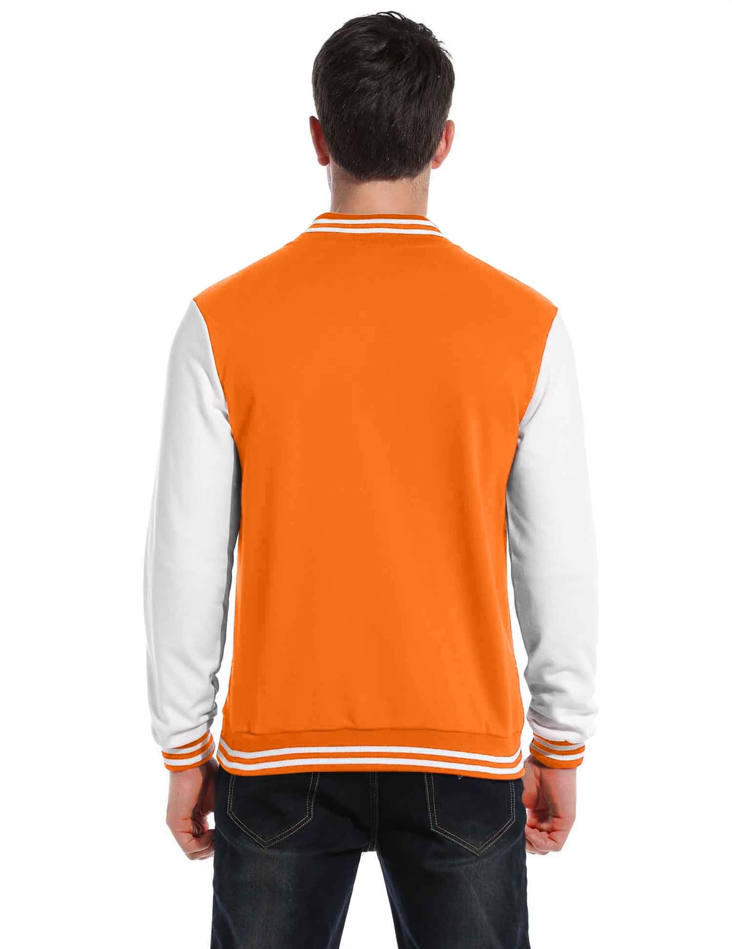 COOFANDY Men's Fashion Varsity Jacket Causal Slim Fit Cotton Letterman Baseball Bomber Jackets, Orange, Large