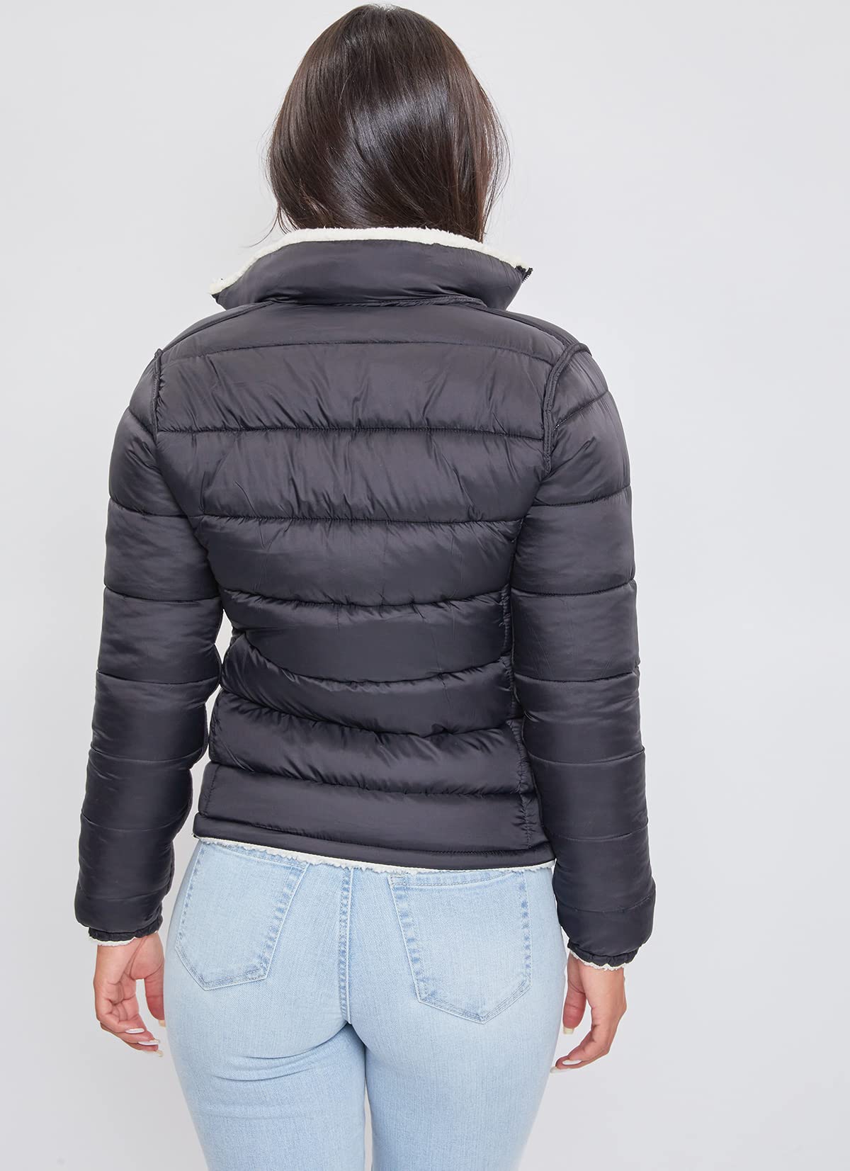 YMI Womens Junior Faux Leather Sherpa Lined Jacket, Ivobl, Small US