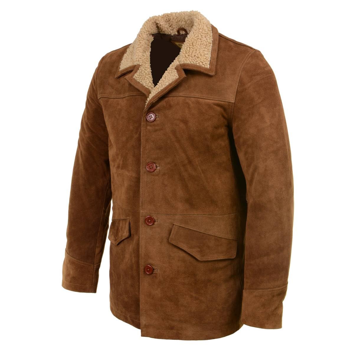 Milwaukee Leather Vintage SFM1819 Men's Western Style Long Brown Suede Leather Fashion Coat Jacket - Small