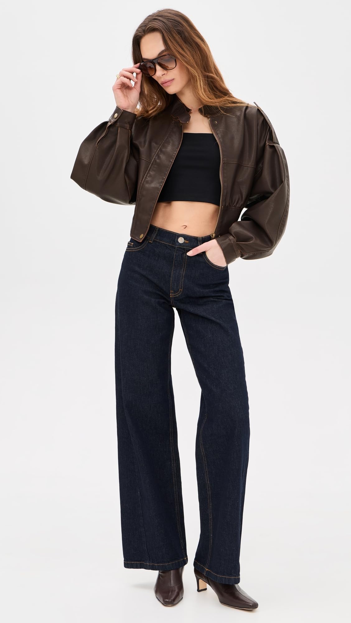 Lioness Women's Gigi Faux Leather Bomber Jacket, Chocolate, S