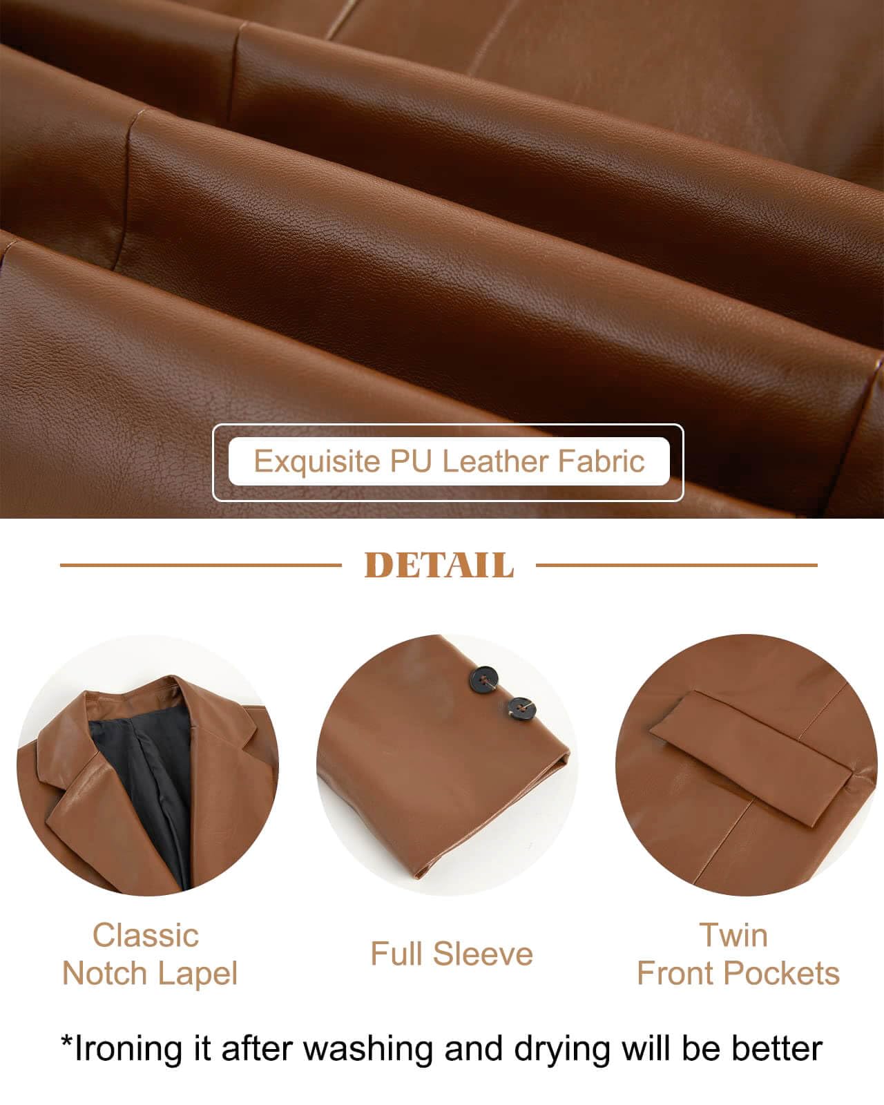 Pepochic Womens Oversized Leather Jacket Long Sleeve Faux Leather Blazer Lapel Button Down Leather Shacket Coat with Pockets