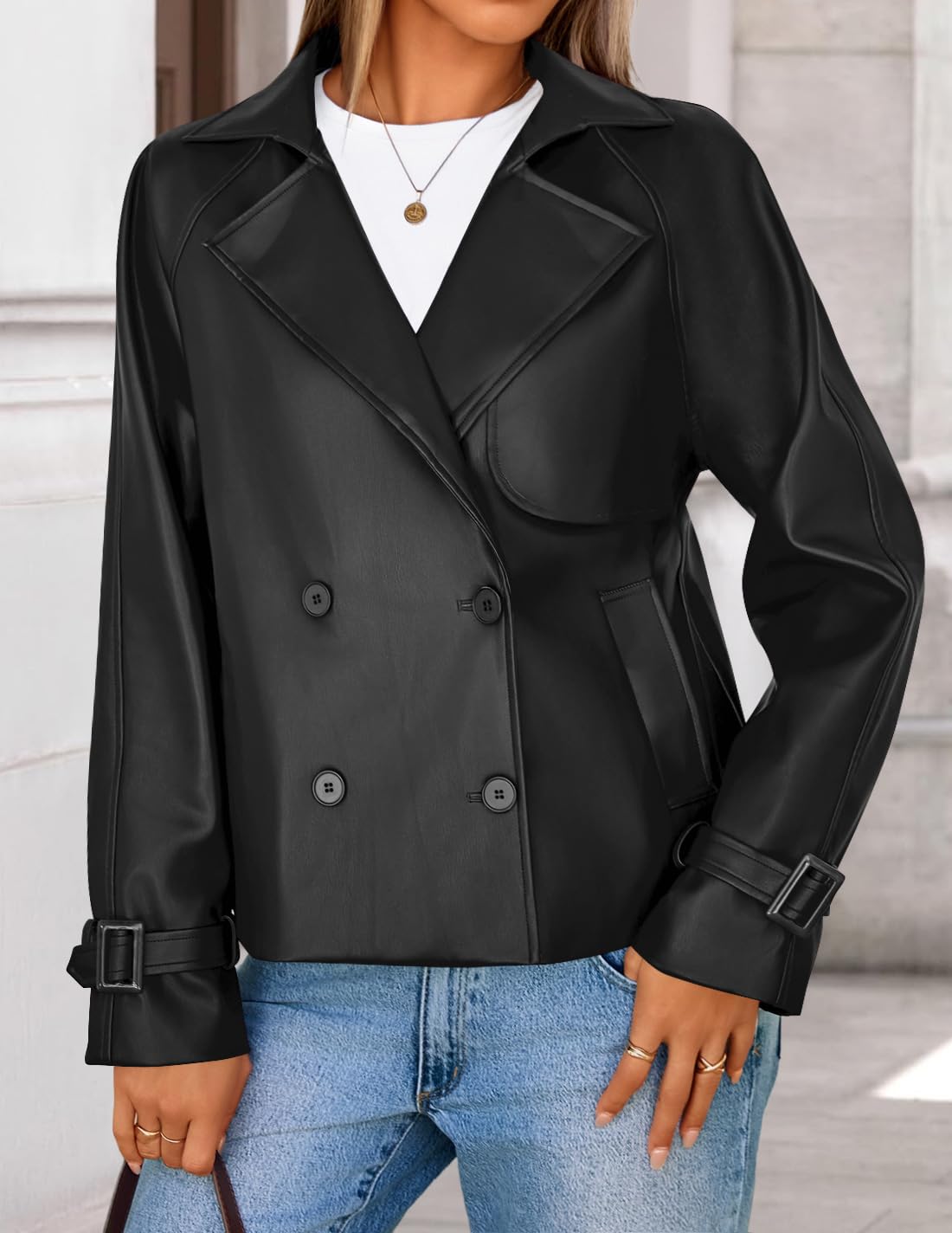ZESICA Women's Faux Leather Jackets Oversized Fall Fashion Button Motorcycle Coats Outwear 2026 Winter Outfits Clothes,Black,X-Large