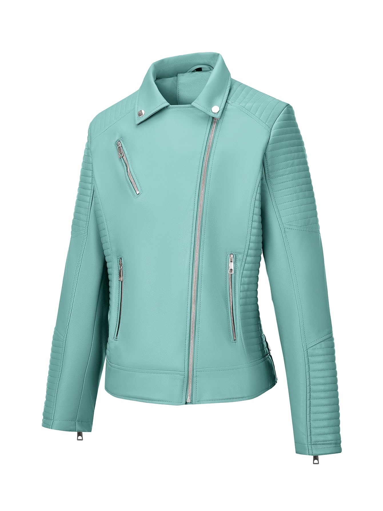 Pallivare Women's Faux Leather Motorcycle Cropped Coat Lapel Collar Jacket