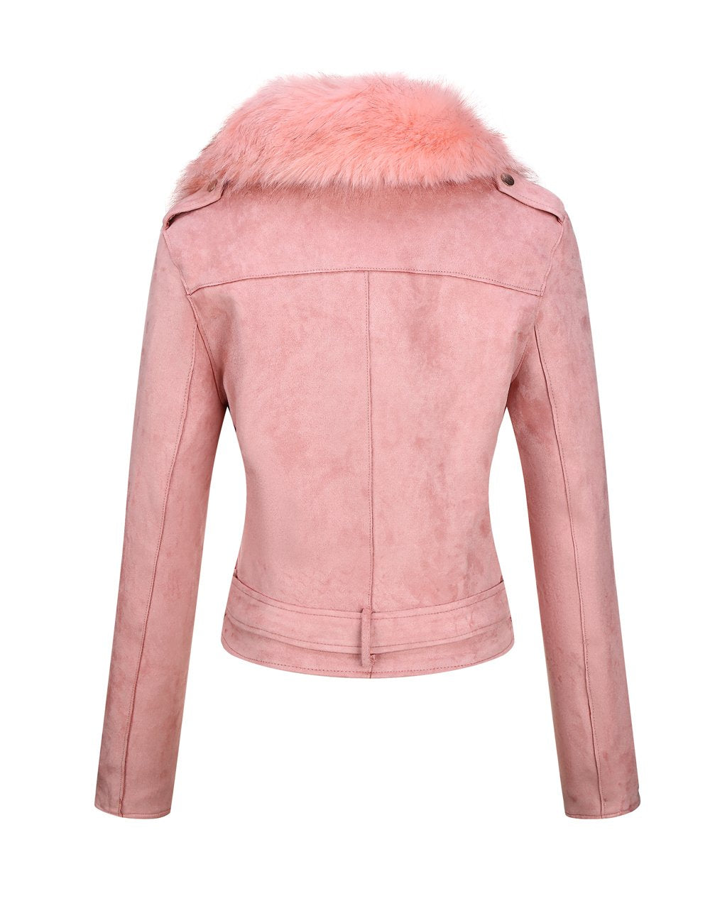 Bellivera Women's Faux Leather Suede Jacket Motocycle Sherpa-Lined Coat with Removable Fur Collar 8830 Pink S