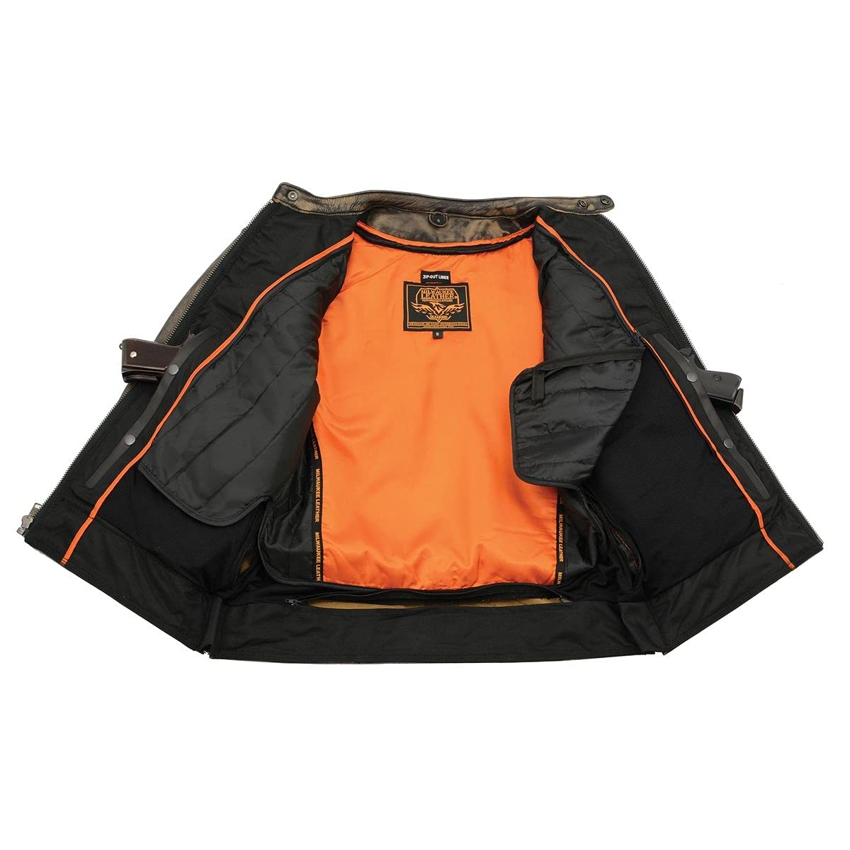 Milwaukee Leather MLM1550 Men's Vented Black-Beige Distressed Leather Scooter Jacket (Medium)