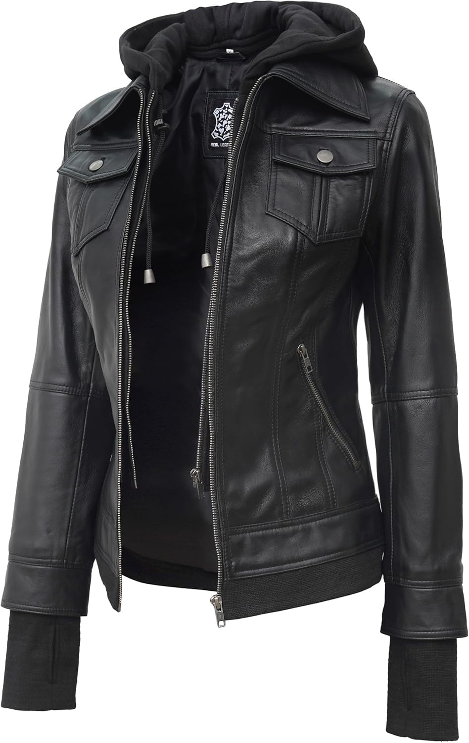 Blingsoul Hooded Leather Bomber Jacket For Women | [1309193] Betty - M
