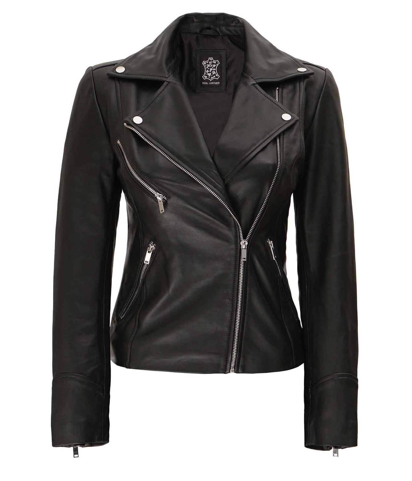 Decrum Womens Leather Jacket - Leather Biker Jacket Women [1301432] | NINFA, S