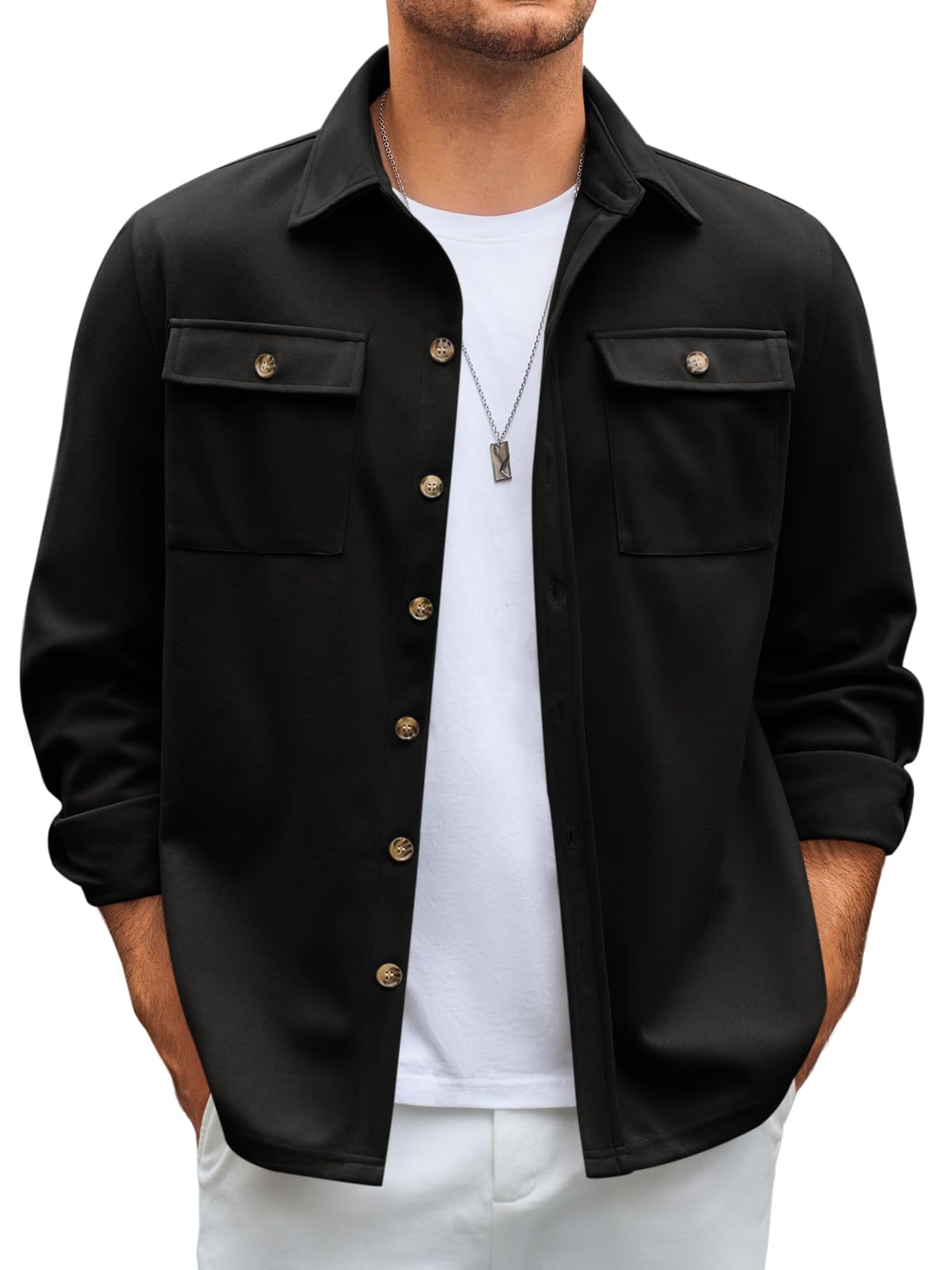Runcati Mens Shirt Jacket Long Sleeve Button Down Casual Shacket Lightweight Thermal Shirts with Pockets