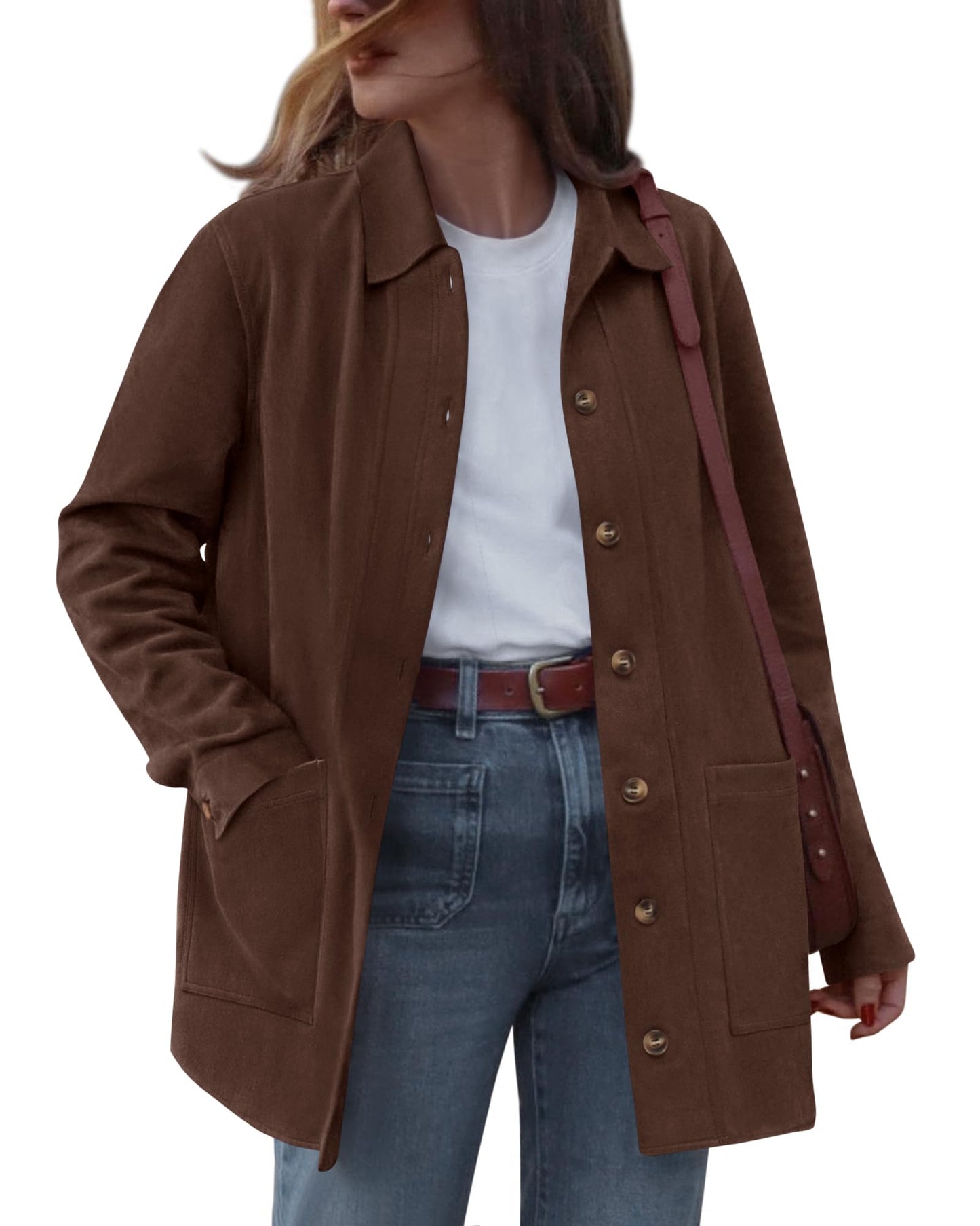 BTFBM Fall Fashion Faux Suede Jacket Women Winter Clothing,Coffee,M