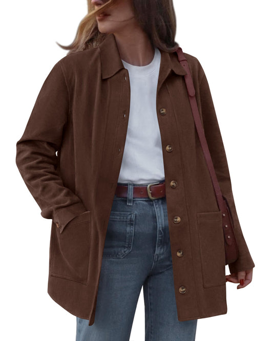 BTFBM Fall Fashion Faux Suede Jacket Women Winter Clothing,Coffee,M