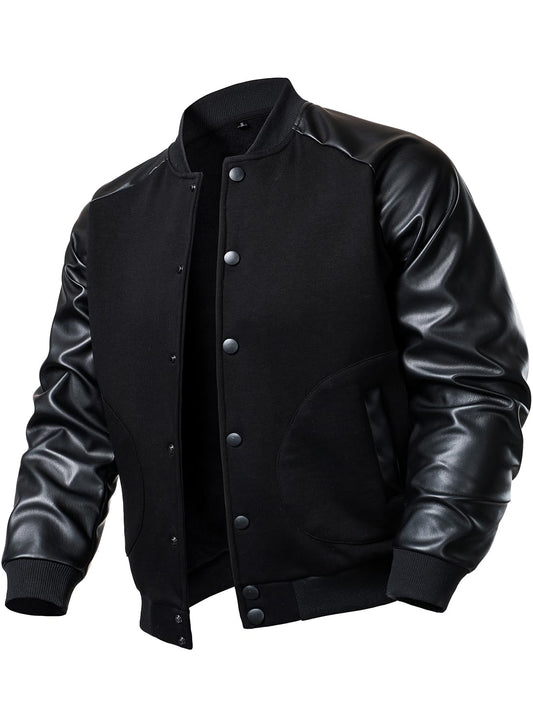 FANARCHER Men’s Varsity Baseball Jacket Cotton Blend Letterman Jacket with Faux Leather Sleeve Bomber Coat
