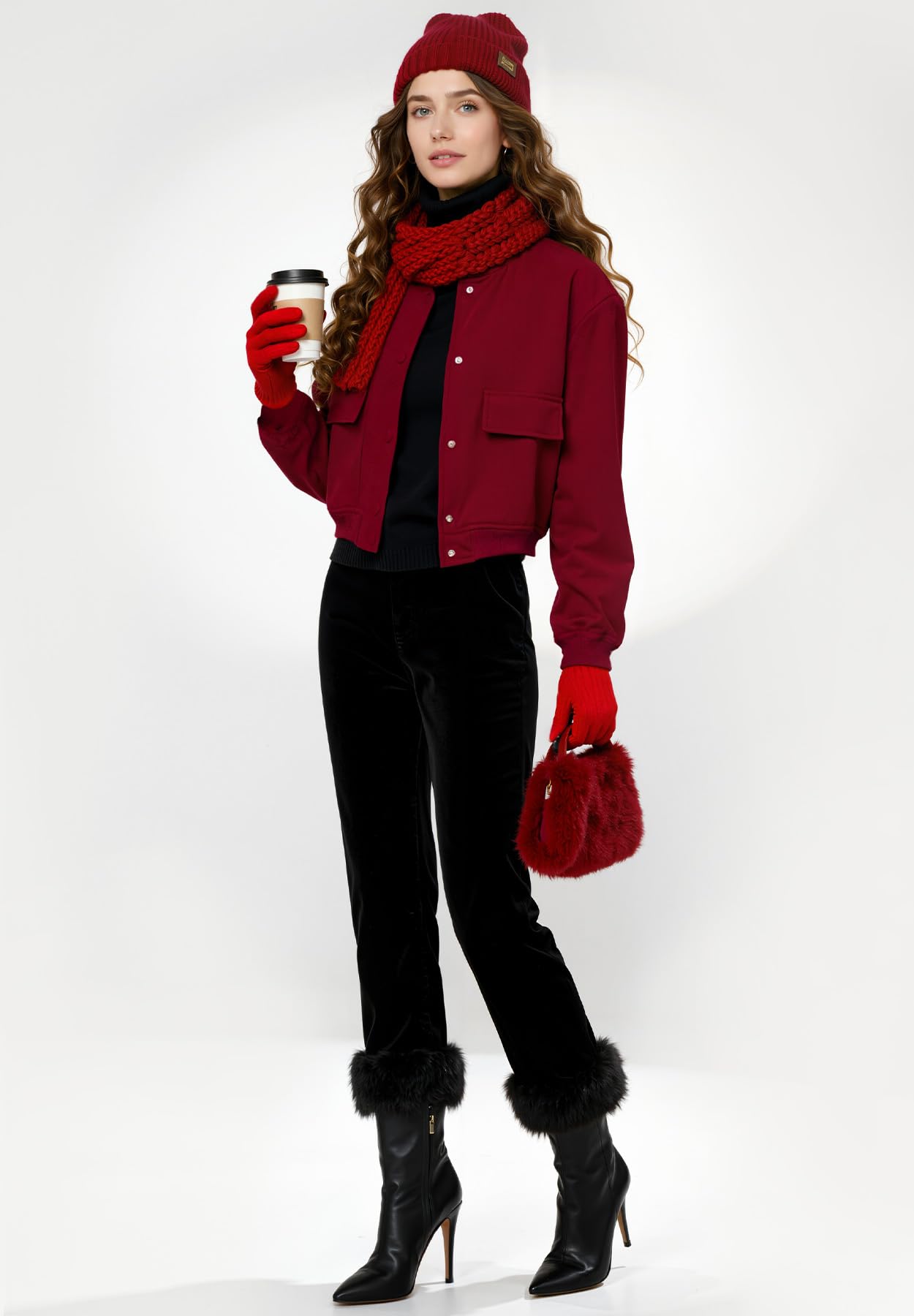 Zando Red Cropped Bomber Jacket Women 2026 Short Casual Varsity Jackets