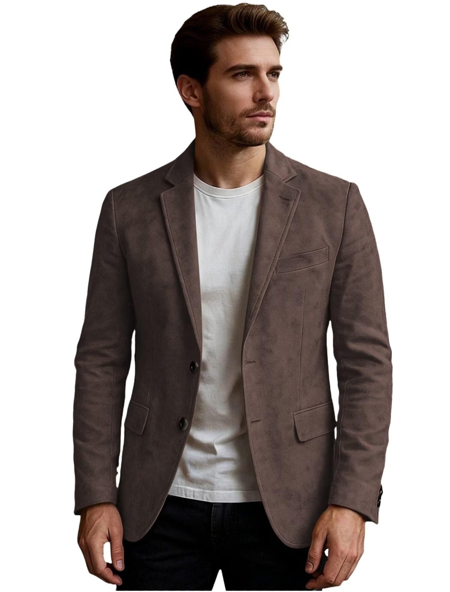 Mens Suede Jacket Sports Coats for Men Western Cowboy Style Faux Leather Suede Blazer for Men Business Work Daily Lightweight Mens Suit Jacket Coffee, M