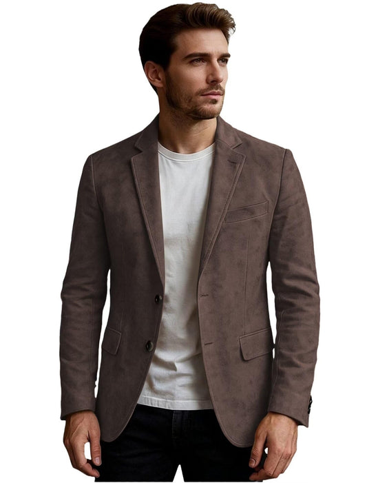 Mens Suede Jacket Sports Coats for Men Western Cowboy Style Faux Leather Suede Blazer for Men Business Work Daily Lightweight Mens Suit Jacket Coffee, M