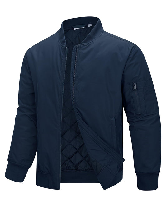 33,000ft Men's Bomber Jacket Waterproof Zip Up Windbreaker Quilted Padded Lightweight Warm Casual Spring Fall Winter Coat