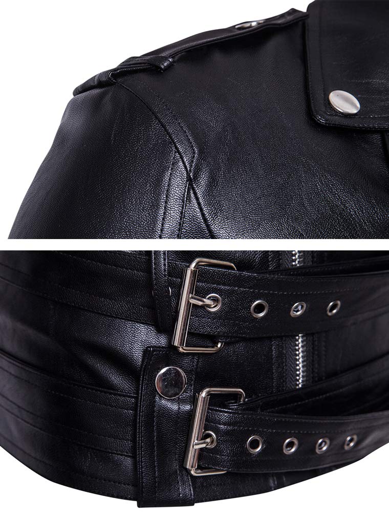 Lavnis Men's PU Leather Jacket Causal Belted Faux Leather Motorcycle Jacket Zipper Biker Coat Black M