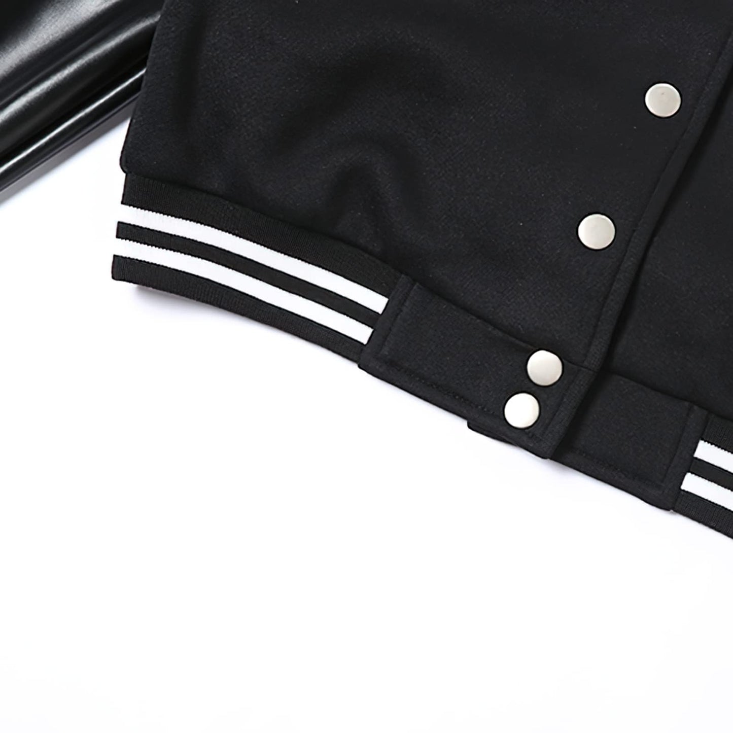 Xaspee Women's Casual Baseball Jacket Faux Leather Colorblock Button Crop Bomber Jacket